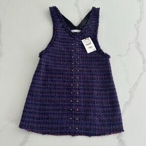 Zara Teen Girl Size 13-14 Purple Pink Blue Tweed Jumber Dress NWT